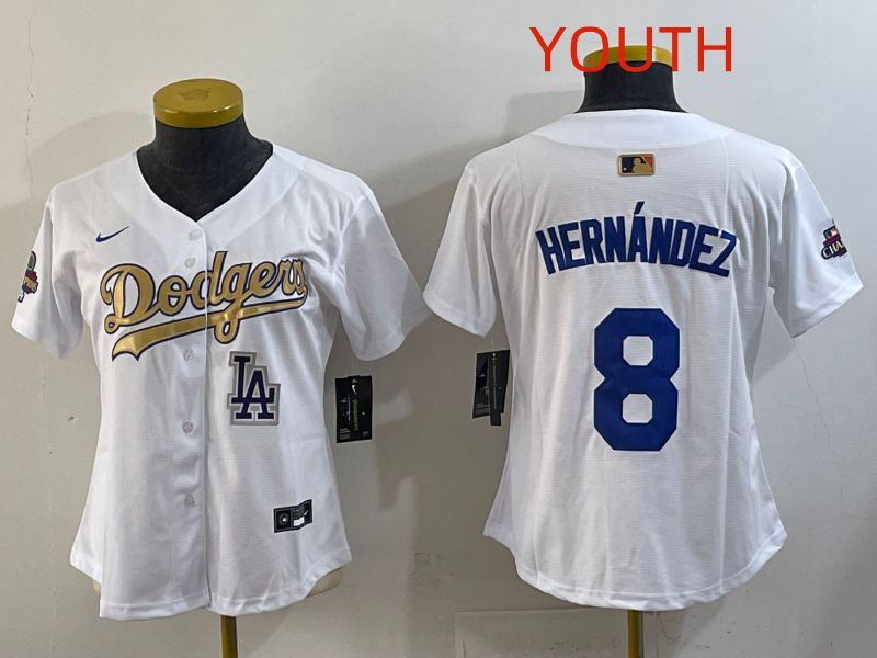 Youth Los Angeles Dodgers #8 Hernandez White Champion edition Nike MLB Jersey style 006->youth mlb jersey->Youth Jersey